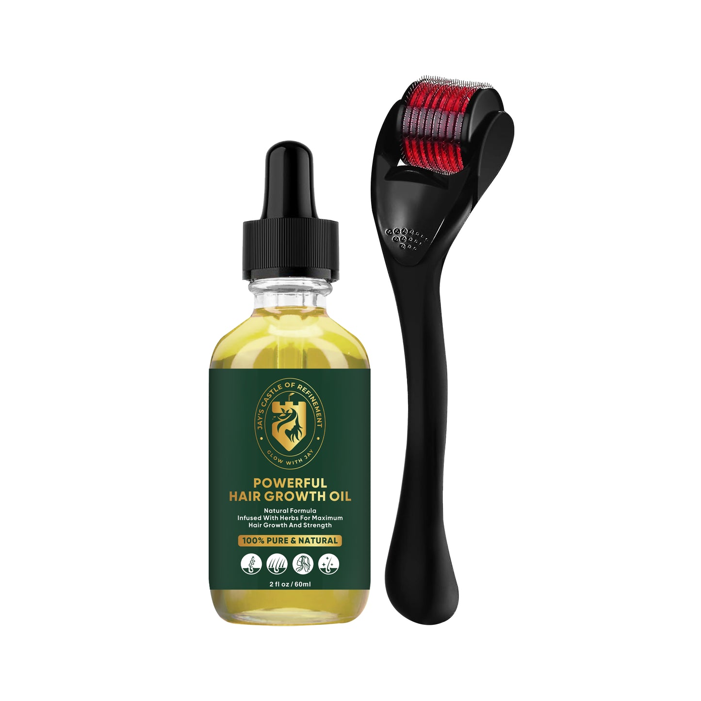 Jay’s Castle of Refinement – Powerful Hair Growth Regeneration Kit (Oil + Derma Roller, 2oz / 60ml)