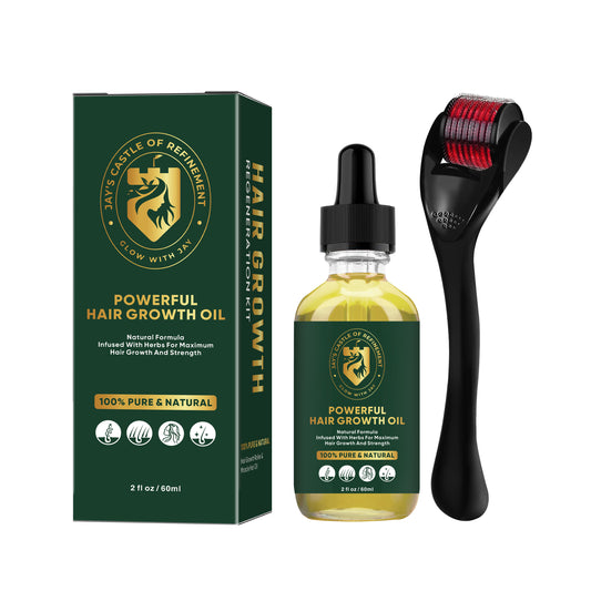 Jay’s Castle of Refinement – Powerful Hair Growth Regeneration Kit (Oil + Derma Roller, 2oz / 60ml)